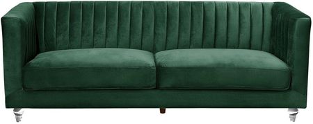 Beliani Sofa 3-osobowa zielona tapicerowana welurowa ozdobne przezroczyste nóżki Arvika