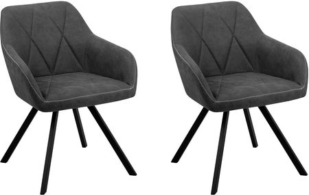 Beliani Zestaw 2 krzeseł do jadalni tapicerowanych czarne metalowe nogi szary Monee