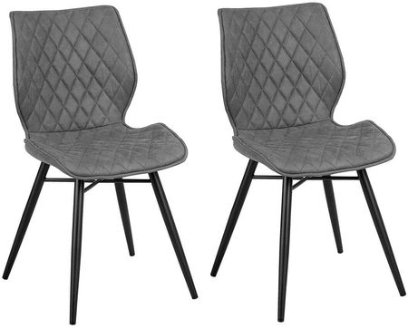 Beliani Zestaw 2 krzeseł szarych tapicerowanych pikowanych czarne metalowe nogi Lisle