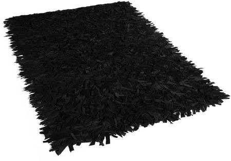 Beliani Ręcznie tkany dywan skórzany shaggy 80 x 150 cm czarny Mut