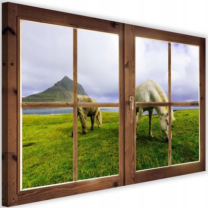 Obraz Na Ścianę Okno Widok Na Konie Widok 90x60