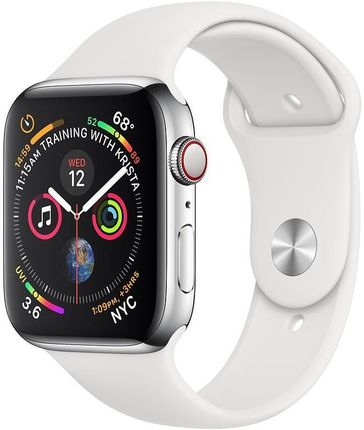 Apple Watch 4 Cellular 40mm Srebrny z Białą opaską sportową (MTVJ2WBA)