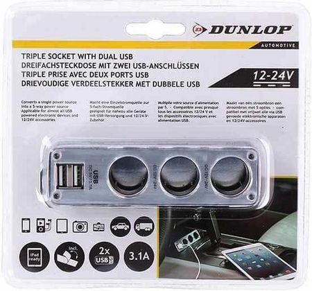 Dunlop Rozgałęźnik Rozdzielacz Zapalniczki Potrójny +2Xusb 12 24V