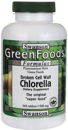 Swanson Health Products Chlorella (Broken Cell Wall) 500Mg 360 Tabletek Now Foods