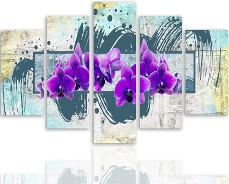 Obraz 5 Częściowy Kwiaty Fiolet Na Ścianę 200x100