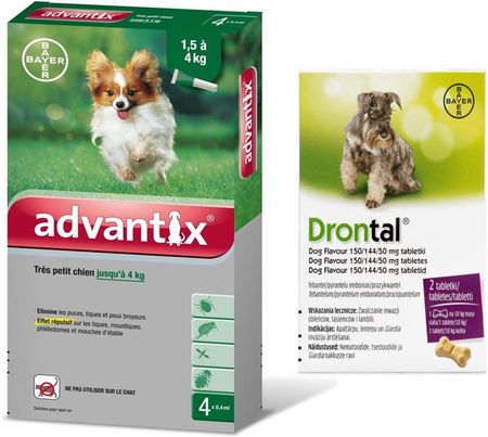 Advantix Dla Psów Do 4Kg (4 Pipety X 0,4Ml) + Drontal Dog Flavour Kostki 2Tabl