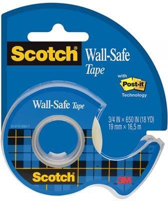 Taśma klejąca SCOTCH Wall-Safe, bezpieczna dla ścian, na podajniku, 19mm, 16,5m, transparentna