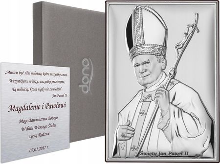 Srebrny Obrazek Jan Paweł II Na Ślub Chrzest Komun