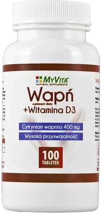 myvita Calcium + D3 Forte 100tabl - Cytrynian wapnia 400mg + D3 15mcg