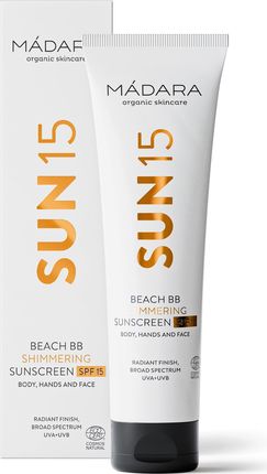 madara organic skincare SUN15 Beach BB Shimmering Sunscreen krem przeciwsłoneczny SPF 15 100ml