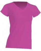 Koszulka damska (t-shirt) z krótkim rękawem - REGULAR LADY COMFORT V-NECK - kolor fuksja (FUCSIA)