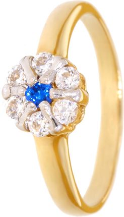 Caspol złoty pierścionek kwiat z szafirem syntetycznym PR.00367 pr.585