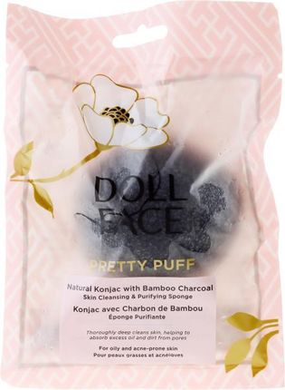 doll face Pretty Puff Natural Konjac With Bamboo Charcoal Skin Cleansing&Exfoliating Sponge Gąbka Do Twarzy