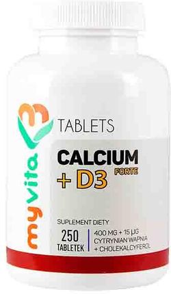 MyVita, Calcium + witamina D3 FORTE, wapń (cytrynian wapnia), 250 tabl
