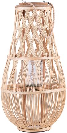 Beliani Bambusowy lampion dekoracyjny 56 cm na świeczkę pleciony jasne drewno Tonga