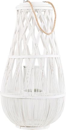 Beliani Bambusowy lampion dekoracyjny 56 cm na świeczkę pleciony biały Tonga
