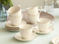 MariaPaula Nova Ecru Złota Linia, Porcelanowy Zestaw Kawowy Dla 6 osób (12 elementów) - Serwisy do kawy i herbaty