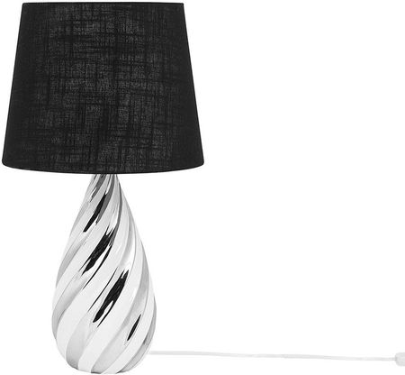 Beliani Ozdobna lampa stołowa 65 cm ceramiczna okrągły abażur srebrna biała Visela