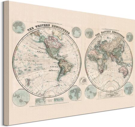 Stanfords Mapa Świata, Półkule 1877 Obraz Na Płótnie 80X60Cm
