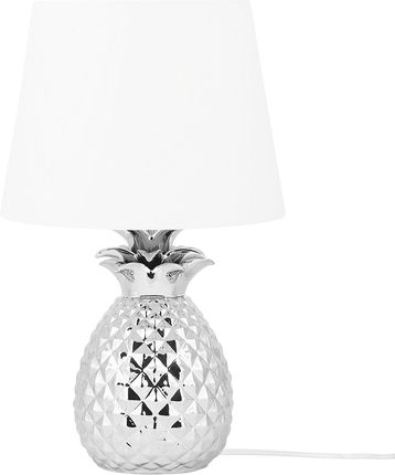 Beliani Lampa stołowa ceramiczna srebrny ananas z białym kloszem Pineapple
