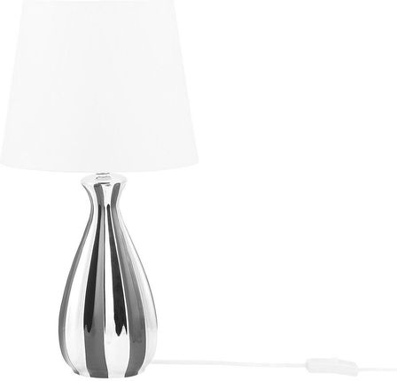 Beliani Lampa stołowa srebrno-czarna ceramiczna wysoki połysk z abażurem 52 cm Vardja