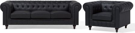 Beliani Klasyczny zestaw wypoczynkowy duża sofa fotel ekoskóra pikowany czarny Chesterfield