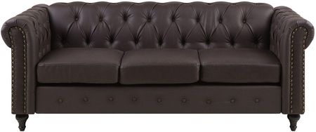 Beliani Klasyczna sofa 3-osobowa tapicerowana ekoskóra pikowana brązowa Chesterfield