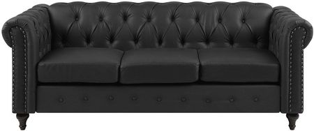 Beliani Klasyczna sofa 3-osobowa tapicerowana ekoskóra pikowana czarna Chesterfield