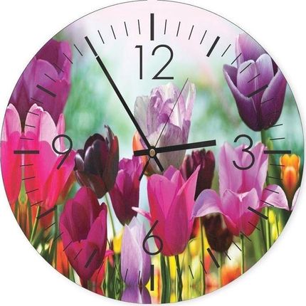 Feeby Obraz Z Zegarem Kolorowe Tulipany 40X40