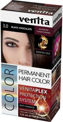 Venita Plex Protection System Permanent Hair Color farba do włosów z systemem ochrony koloru 3.0 Black Chocolate