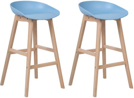 Beliani Zestaw 2 krzeseł barowych jasne drewniane nóżki niebieskie siedzisko Micco