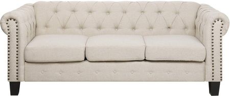 Beliani Klasyczna sofa 3-osobowa tapicerowana pikowana ozdobne boki beżowa Chesterfield