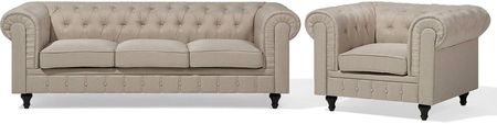 Beliani Klasyczny zestaw wypoczynkowy duża sofa fotel pikowany beżowy Chesterfield