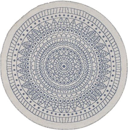 Beliani Okrągły dywan z materiału PET orientalny wzór ⌀ 140 cm niebieska mandala Yalak