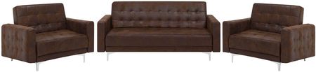 Beliani Zestaw wypoczynkowy rozkładany 5-osobowy sofa fotele ekoskóra brązowy Aberdeen