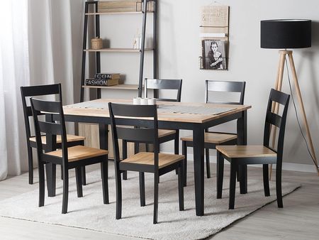 Beliani Zestaw do jadalni stół i 6 krzeseł drewnianych czarne wykończenie do kuchni Georgia