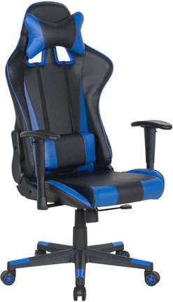Beliani Regulowany fotel gamingowy czarno-niebieski ekoskóra obrotowy poduszki Gamer