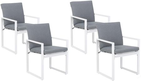 Beliani Zestaw 4 krzeseł ogrodowych metalowa rama poduchy siedziskowe biały szary Pancole