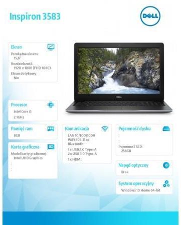 Laptop Dell Inspiron 3583 15,6/i3/8GB/256GB/Win10
