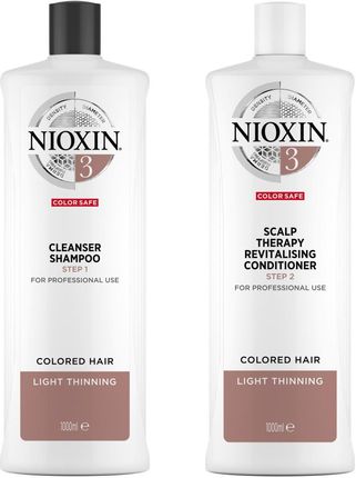 Nioxin System 3 Zestaw Przeciw Wypadaniu Do Włosów Farbowanych I Lekko Przerzedzonych: Szampon 1000Ml + Odżywka 1000Ml