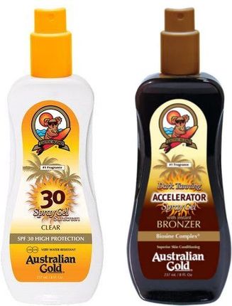 Australian Gold Spf 30 Spray Gel And Accelerator Spray Gel Zestaw Do Opalania: Spray Do Opalania 237Ml + Spray Przyspieszający Opalanie 237Ml