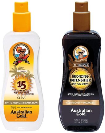 Australian Gold Spf 15 Spray Gel And Intensifier Bronzing Dry Oil Spray Zestaw Do Opalania: Spray Do Opalania 237Ml + Suchy Olejek 237Ml
