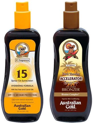 Australian Gold Spf 15 Spray Oil And Accelerator Spray Gel Zestaw Do Opalania: Olejek W Sprayu Do Opalania 237Ml + Spray 237Ml