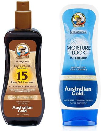 Australian Gold Spf 15 Spray Gel Bronzer&Moisture Lock Spray Do Opalania Z Bronzerem 237Ml + Balsam Po Opalaniu 227G