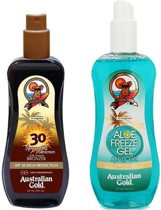 Australian Gold Spray Gel Bronzer Spf30&Aloe Freeze Spray Spray Do Opalania Z Bronzerem 237Ml + Chłodzący Spray Po Opalaniu
