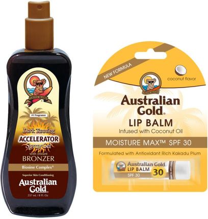 Australian Gold Accelerator Spray Gel&Coconut Lip Balm Spf30 Spray Przyspieszający Opalanie 237Ml + Kokosowa Pomadka 4,2G