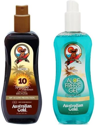 Australian Gold Spf 10 Spray Gel Bronzer&Aloe Freeze Spray Spray Do Opalania Z Bronzerem 237Ml + Chłodzący Spray 237Ml