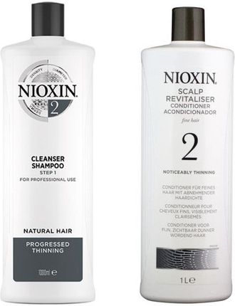 Nioxin System 2 Zestaw Przeciw Wypadaniu Do Włosów Naturalnych I Znacznie Przerzedzonych: Szampon 1000Ml + Odżywka 1000Ml