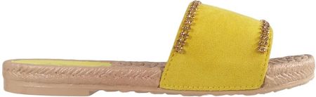 Żółte klapki damskie z cyrkoniami płaskie buty