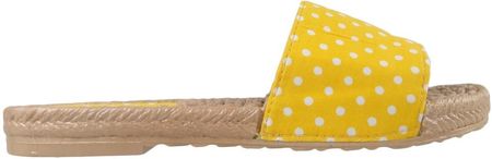 Żółte klapki w kropki damskie płaskie buty